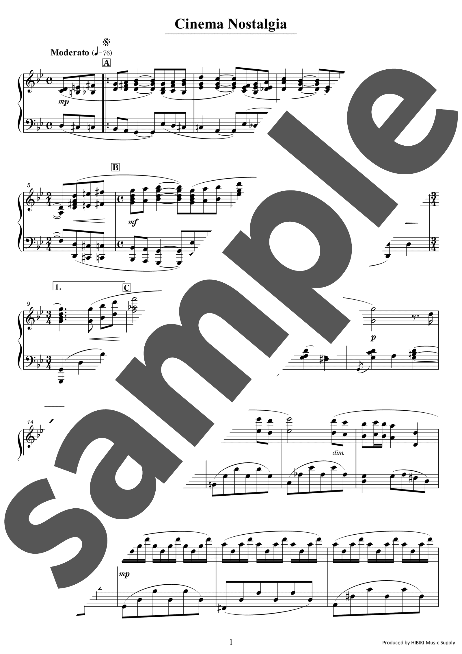 ピアノ楽譜 シネマノスタルジィ 久石譲 ソロ 中上級 電子楽譜カノン