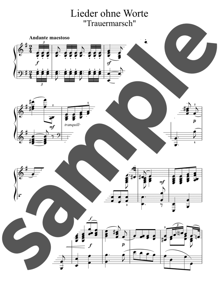 「無言歌集 第5巻 第3番 葬送行進曲」のピアノ楽譜 / J.L.F.Mendelssohn（ソロ / 中級）