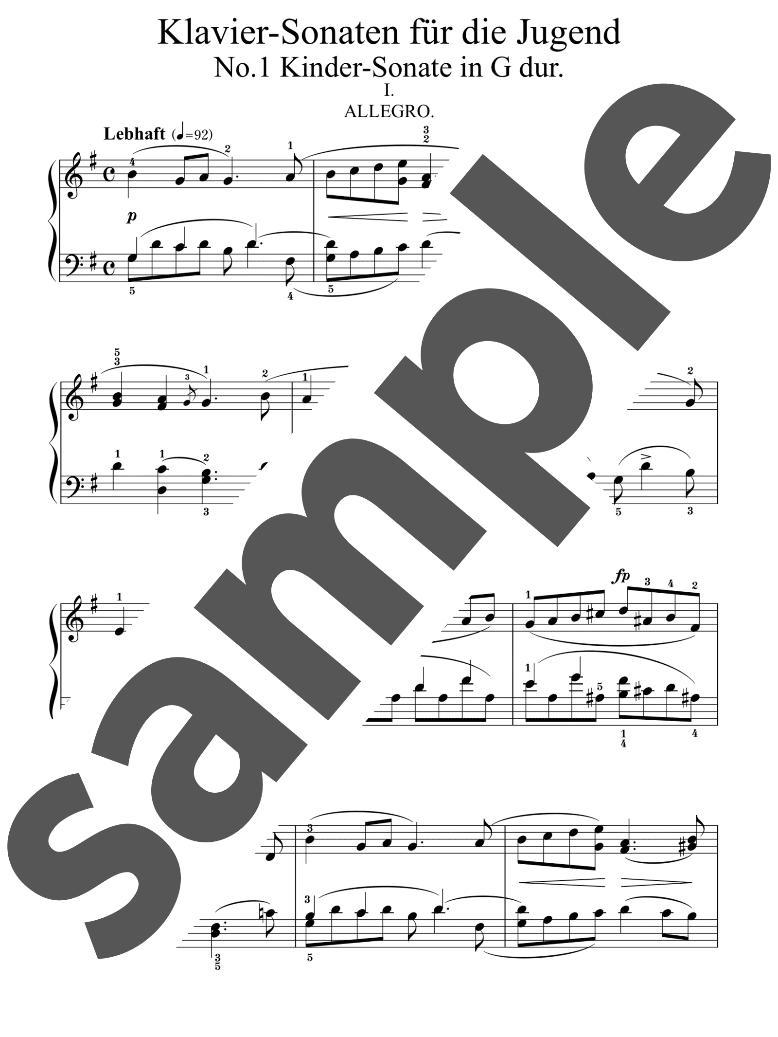 「子供のための３つのピアノ・ソナタ 第1番 ト長調 / R.Schumann」（中級・ピアノ）のサンプル楽譜