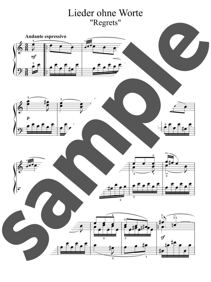 「無言歌集 第1巻 第2番 後悔」のピアノ楽譜 / J.L.F.Mendelssohn（ソロ / 中級）