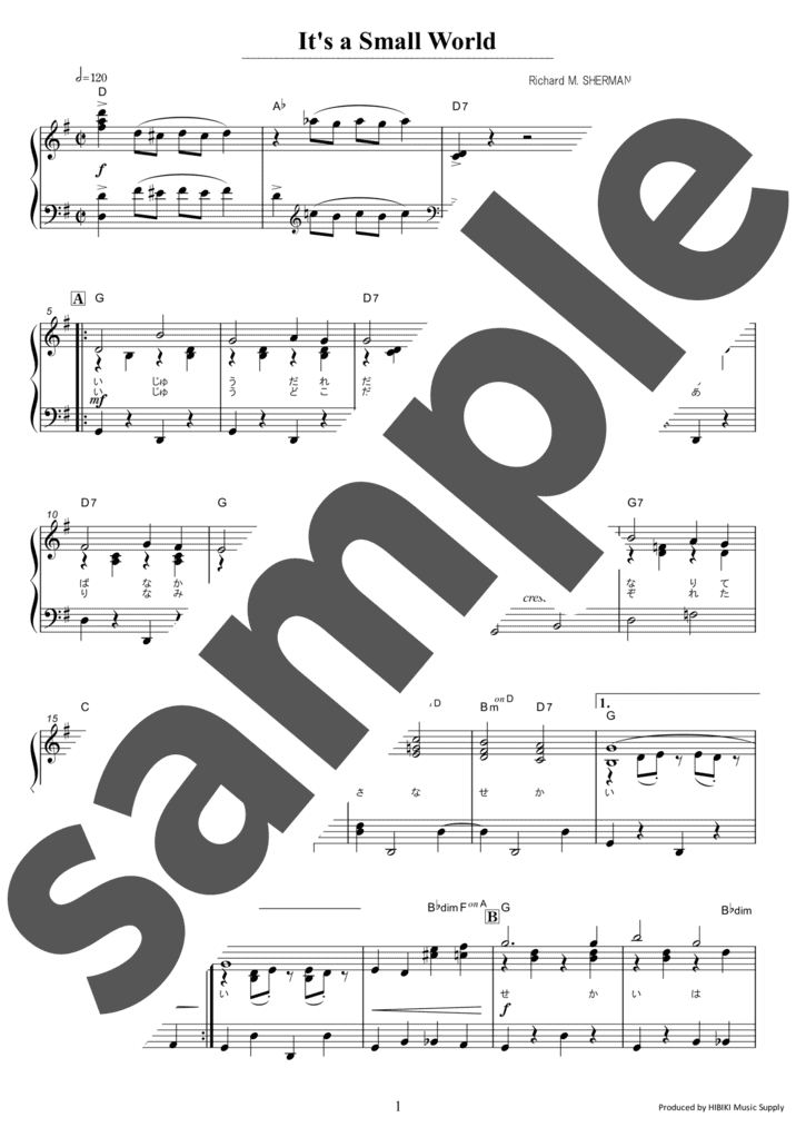 イッツ・ア・スモールワールド」のピアノ楽譜 / Disney（ソロ / 中級