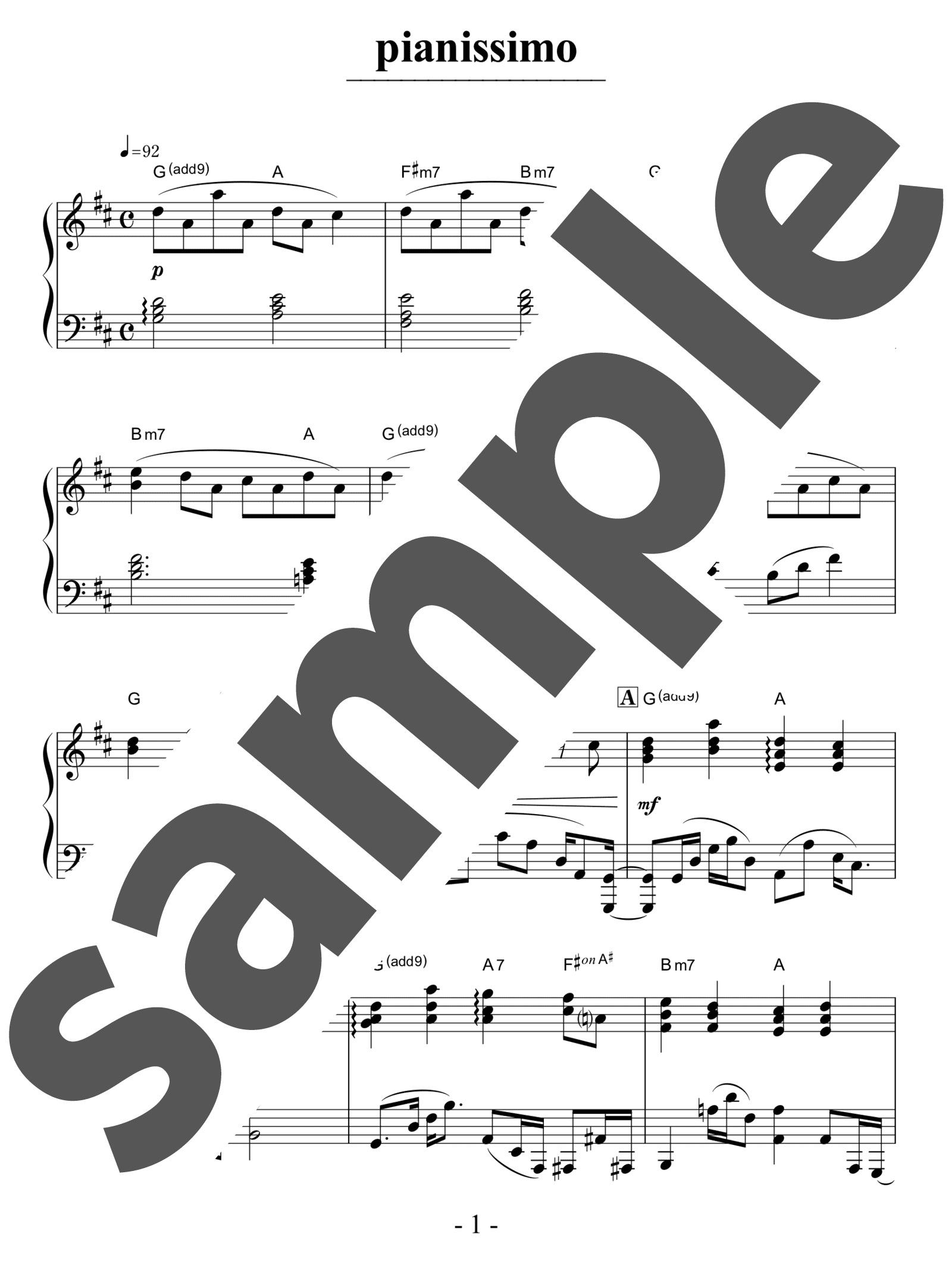 「pianissimo / まらしぃ，初音ミク」（上級・ピアノ）のサンプル楽譜