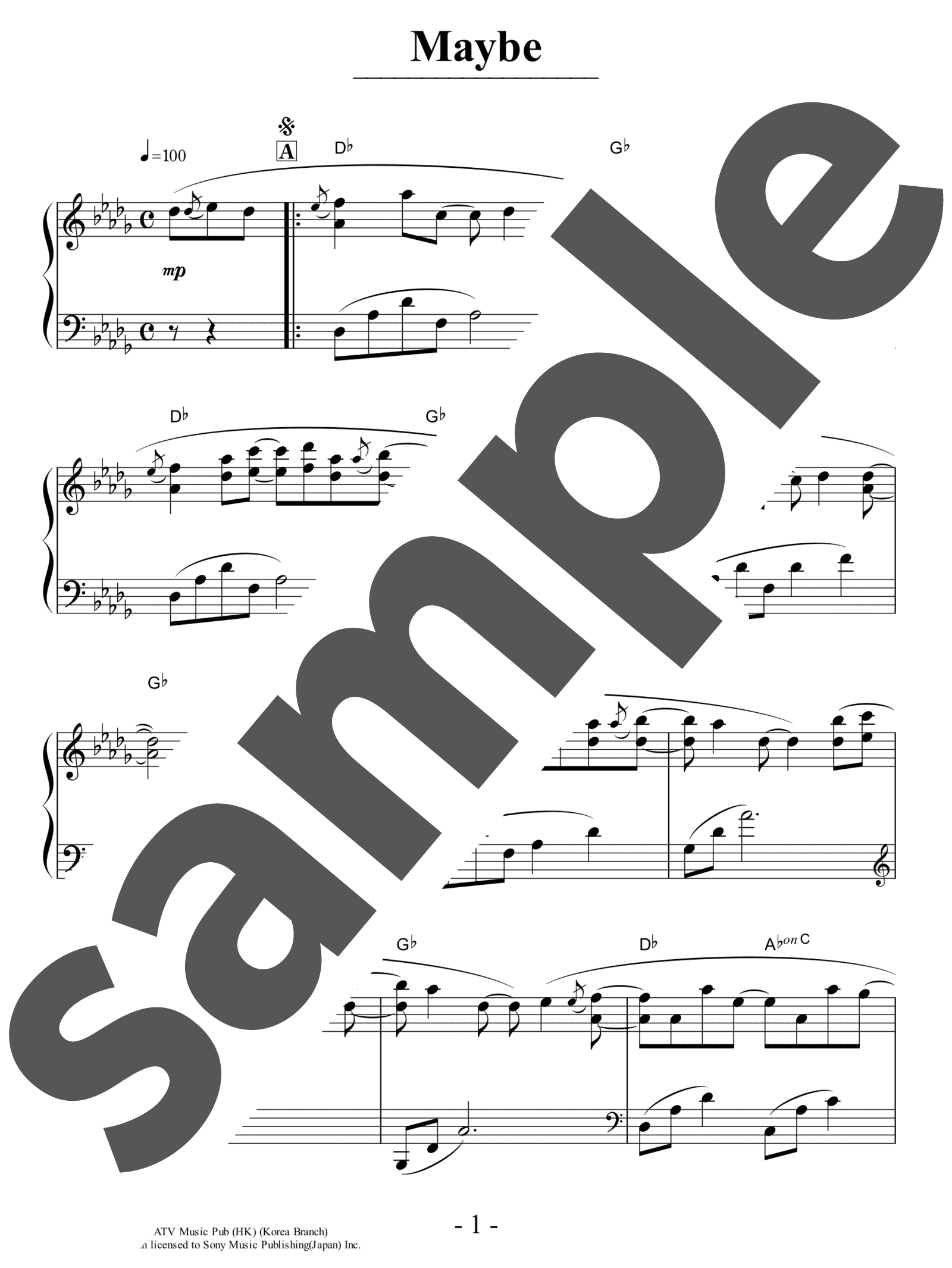 「May Be / YIRUMA」（中級・ピアノ）のサンプル楽譜