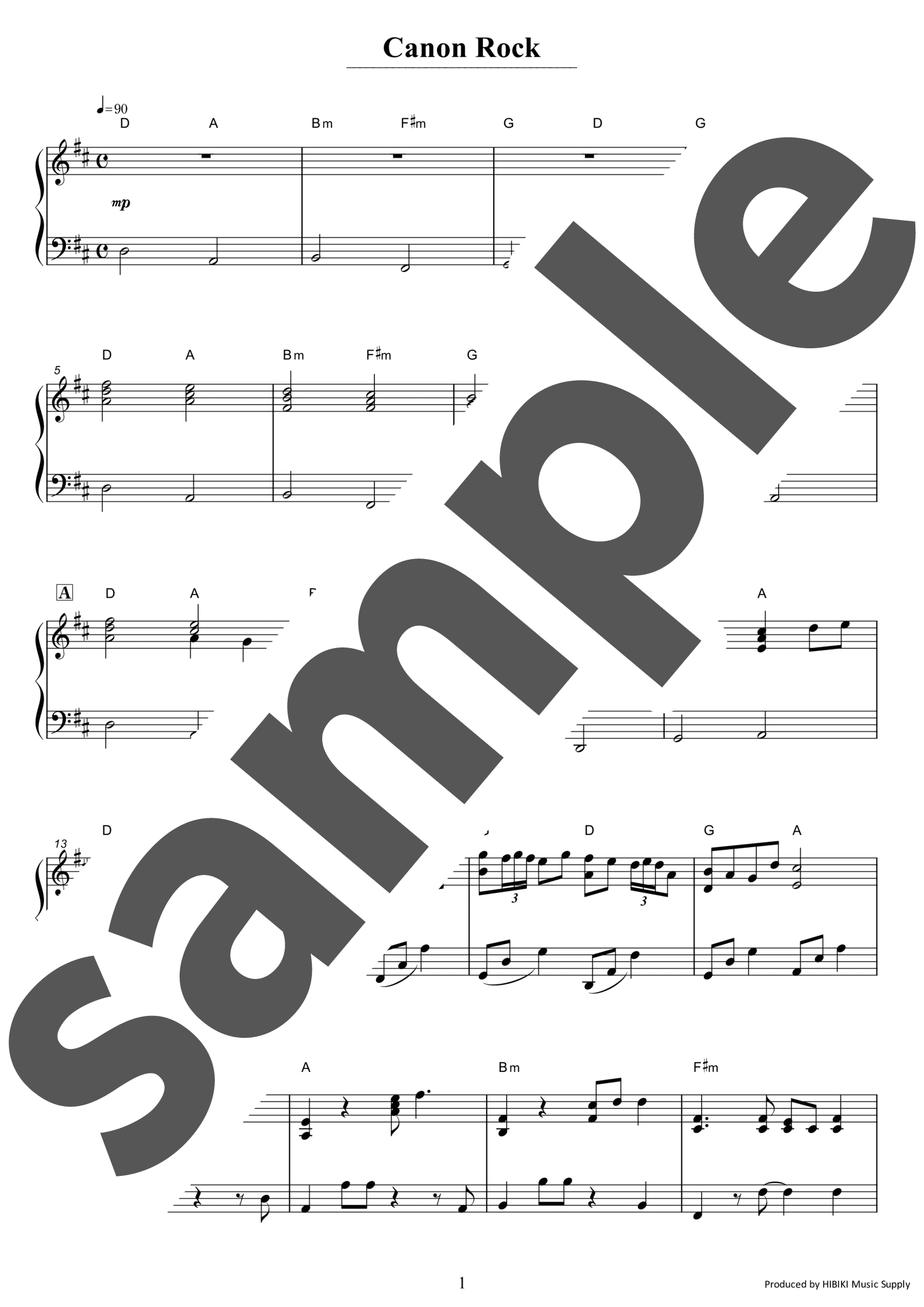 「カノンロック / JerryC」（中上級・ピアノ）のサンプル楽譜