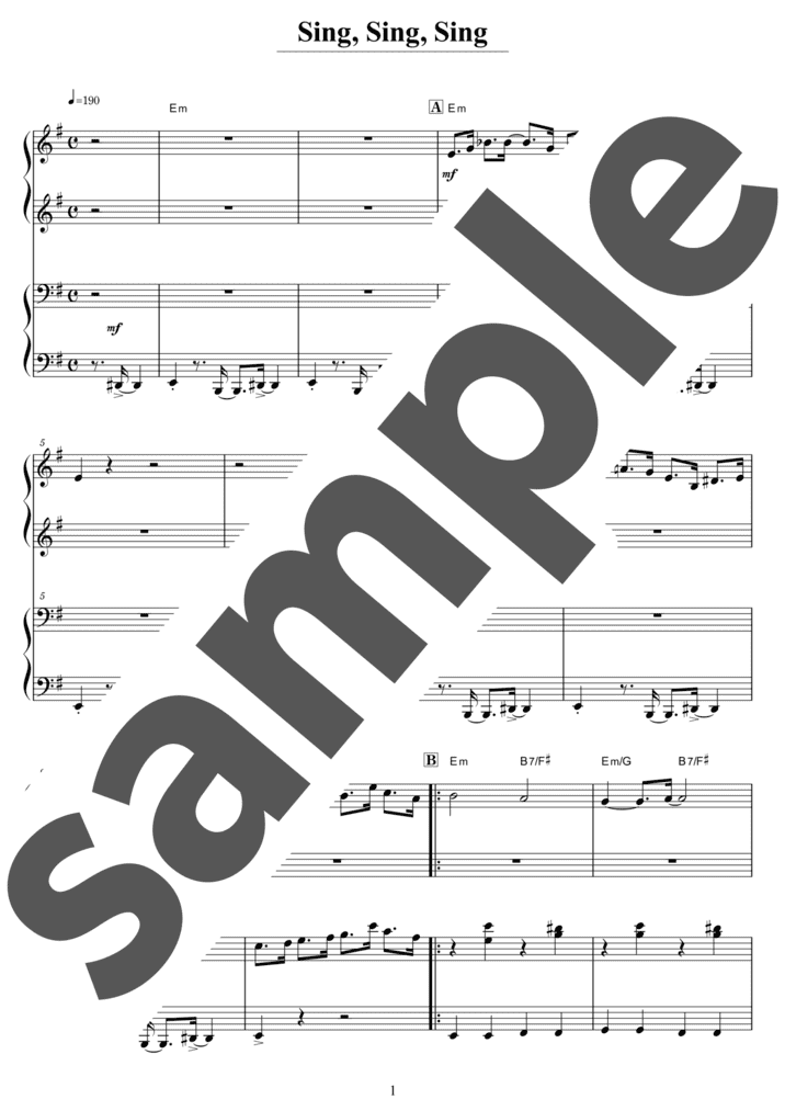 Sing, Sing, Sing (With a Swing)」のピアノ楽譜 / Louis Prima（ソロ 