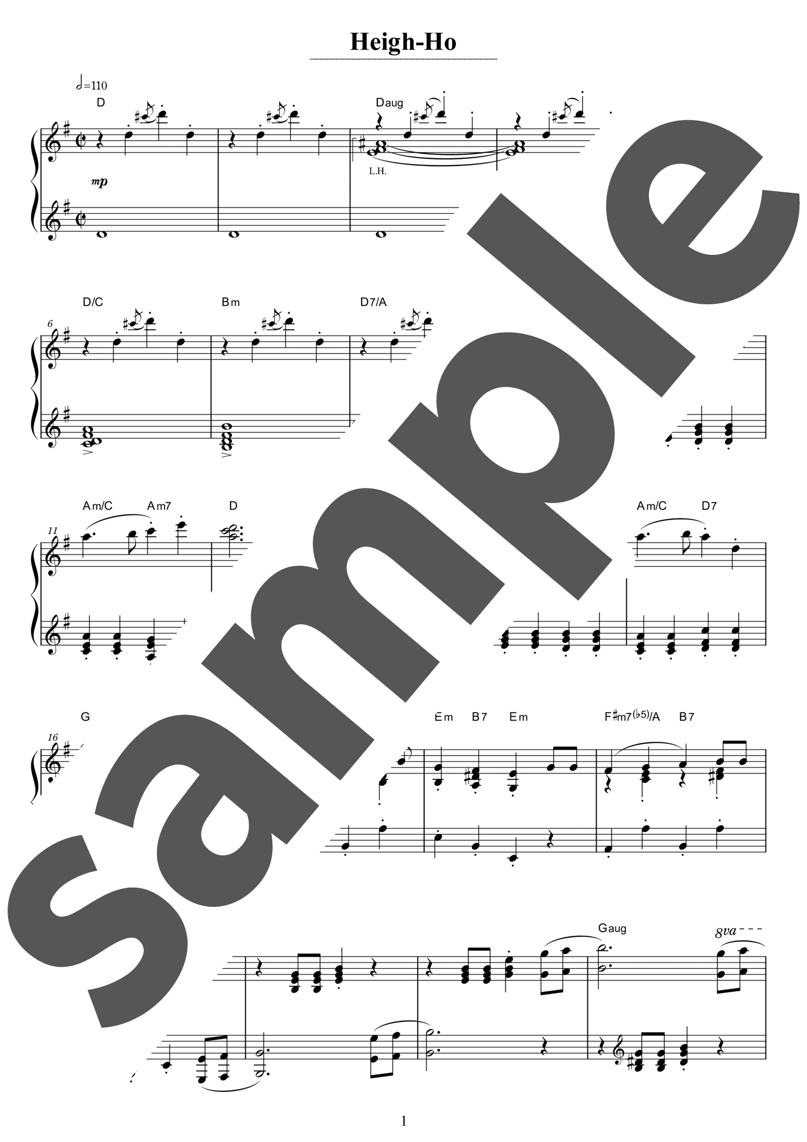 「Heigh-Ho / Disney」（中上級・ピアノ）のサンプル楽譜