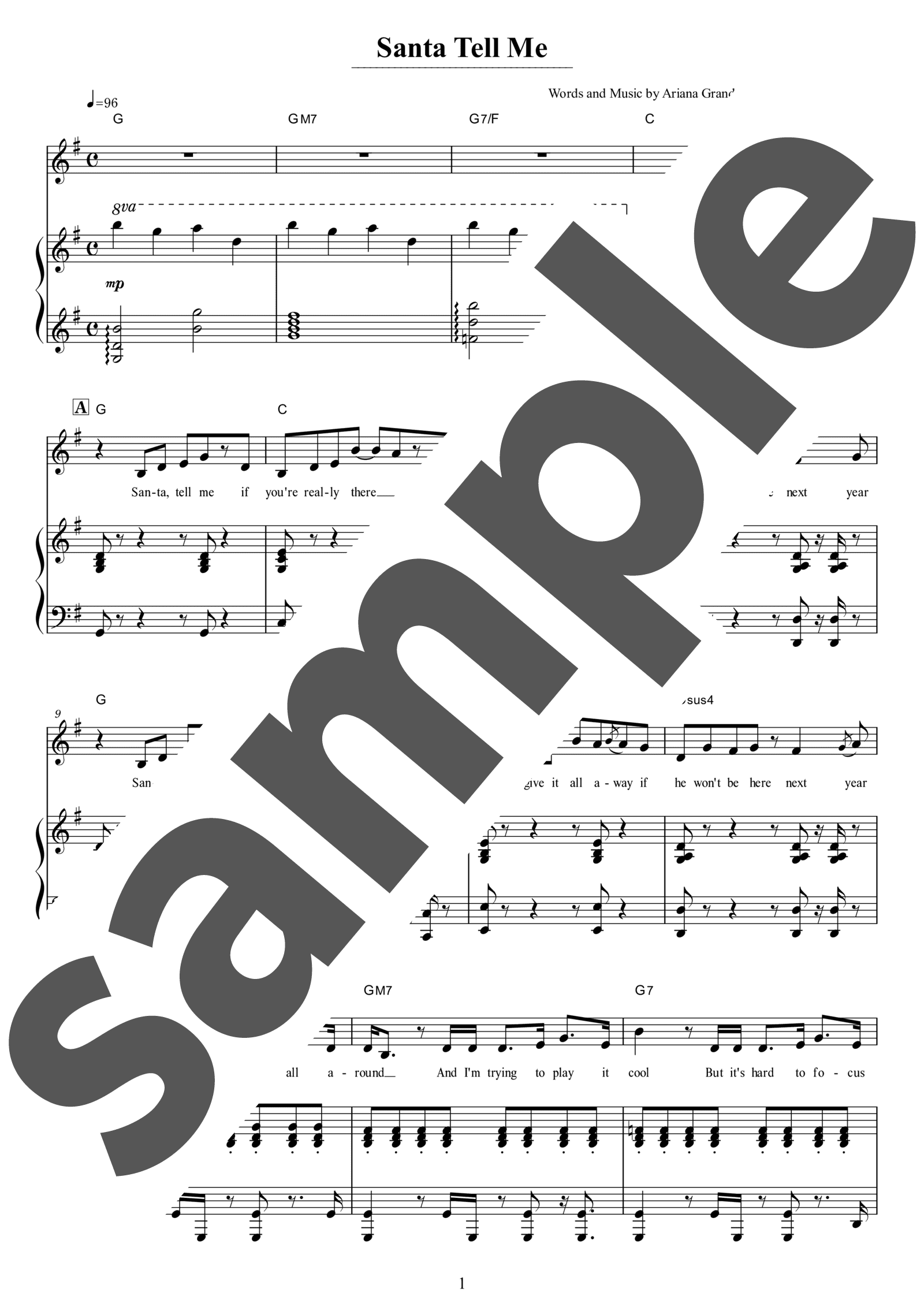「サンタ・テル・ミー / Ariana Grande」（中級・ピアノ）のサンプル楽譜