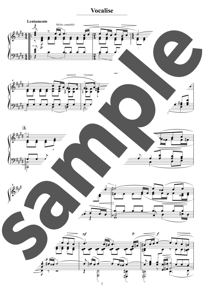 ヴォカリーズ」のピアノ楽譜 / S.Rachmaninoff（ソロ / 上級） - 電子 