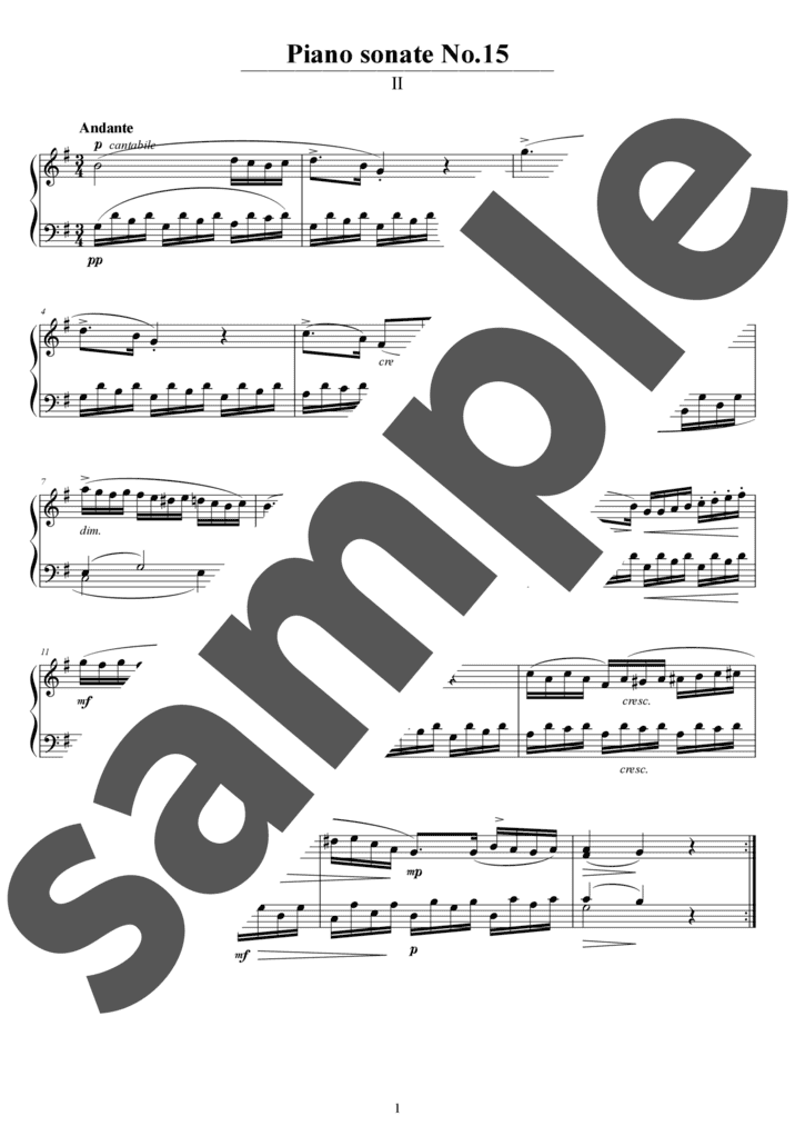 ピアノ・ソナタ 第15番 ハ長調 第2楽章（ソロ / 中上級）