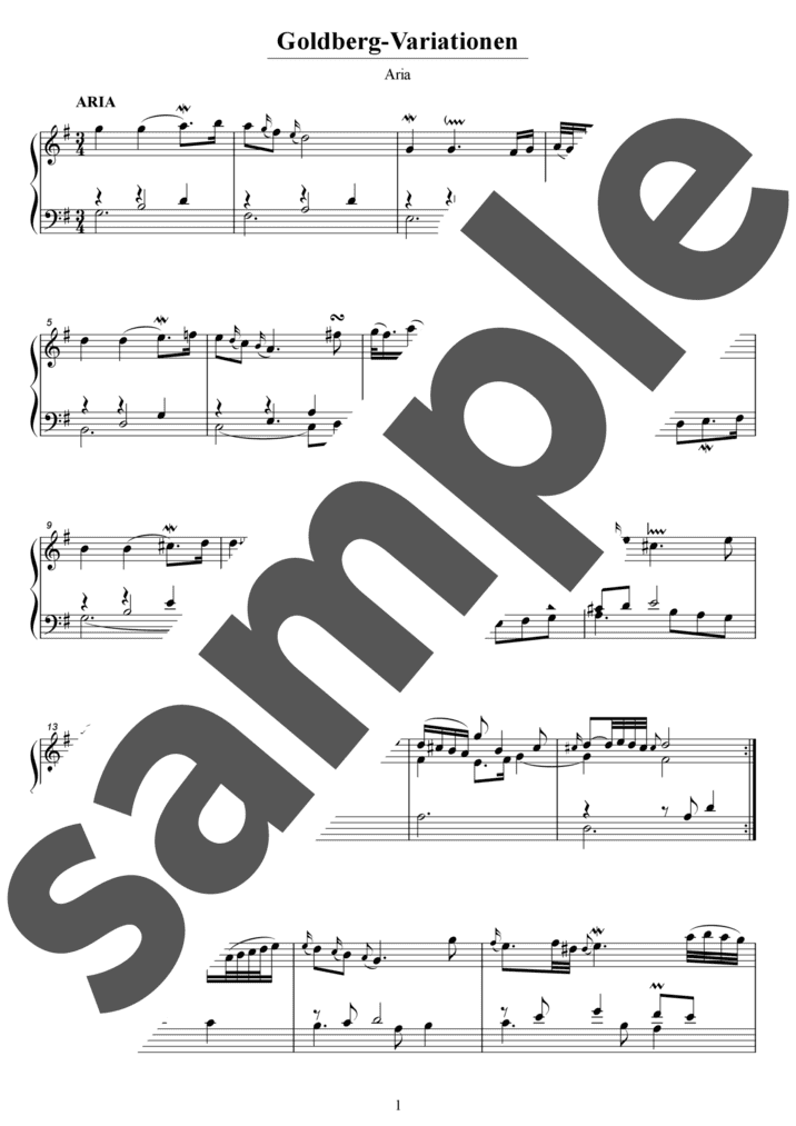 ピアノ楽譜】ゴルトベルク変奏曲より アリア BWV988 / J.S.Bach（ソロ